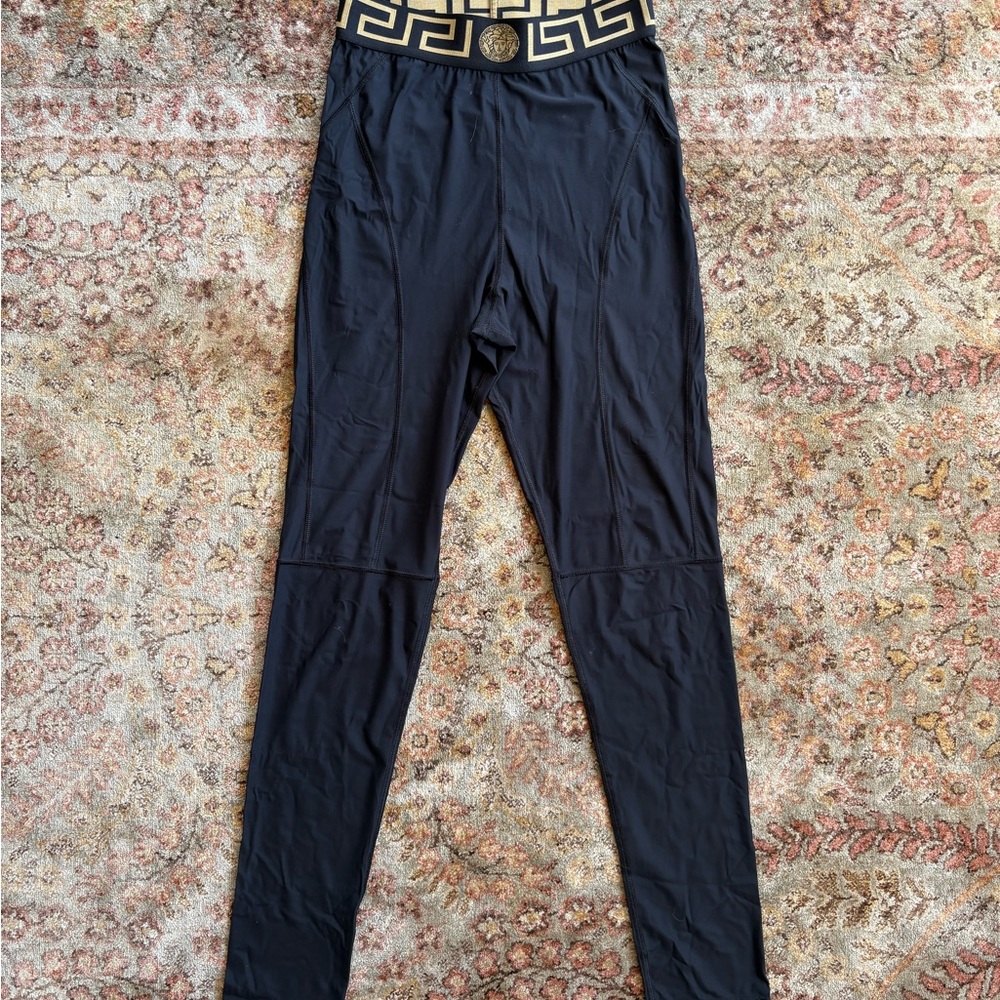 Versace Medusa Black Leggings with Gold Geometric Waistband Size Small - Picture 2 of 10